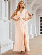 NumberSea - Numbersea Chiffon Bridesmaid Dresses with Split for Women Wedding Long Party Prom Gown Flutter Sleeve SEA28045