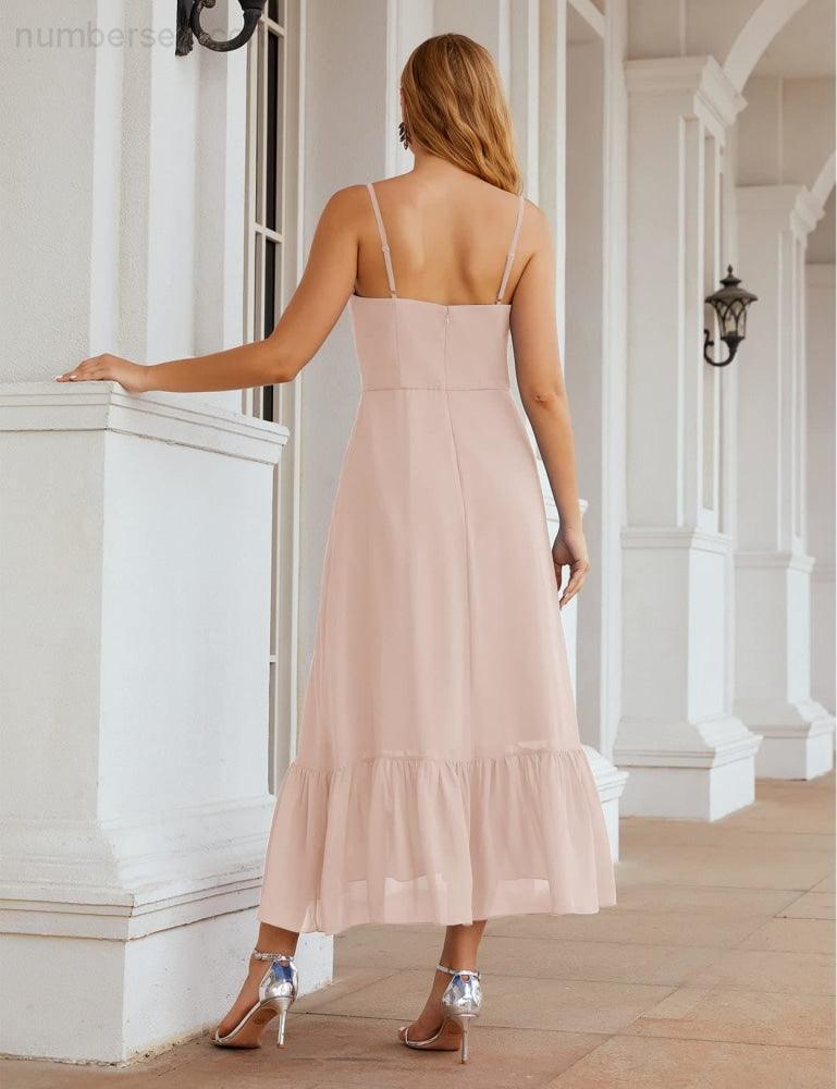 Numbersea Spaghetti Strap Chiffon Bridesmaid Dress Ankle Length Formal A Line Cocktail Party Homecoming Dress for Juniors SEA28028-numbersea