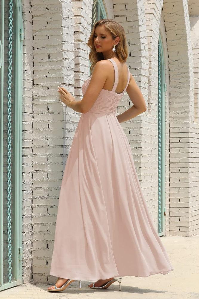 Numbersea Women Halter Chiffon Bridesmaid Dress A-line Long Formal Prom Gown SEA28015-numbersea