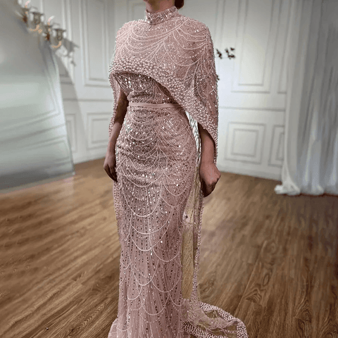Numbersea Mermaid Long Cape Dubai Arabia Luxury Evening Dresses Gowns for Women Wedding Party  LA72032M