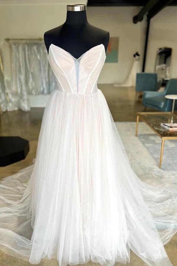 Vestido de novia NumberSea de tul plisado con escote corazón y corte en A, MW976