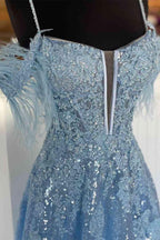 Vestido de fiesta de talla grande, corte A, ligero, con abertura de plumas, largo y apliques