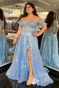 Vestido de fiesta de talla grande, corte A, ligero, con abertura de plumas, largo y apliques