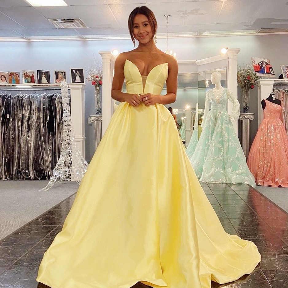 NumberSea-Plus Size Prom Dress A-Line Satin Strapless with Slit