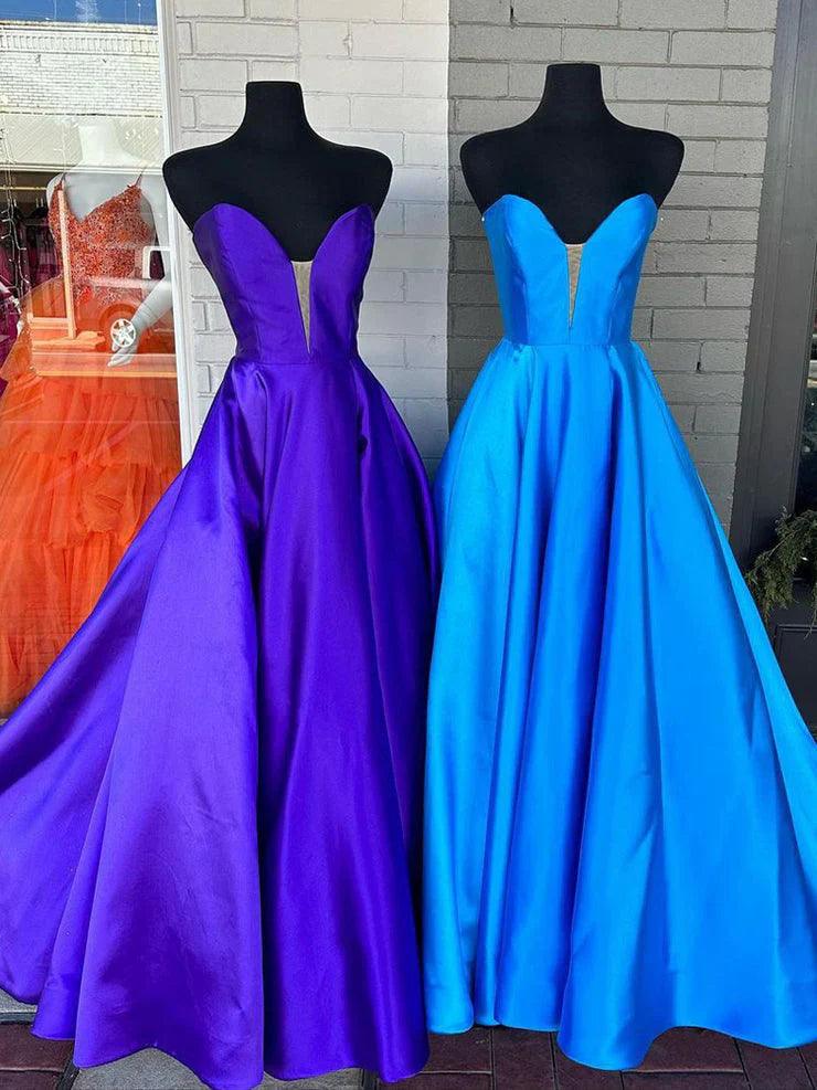 Ballkleid in Übergröße A-Linie Satin trägerlos mit Schlitz