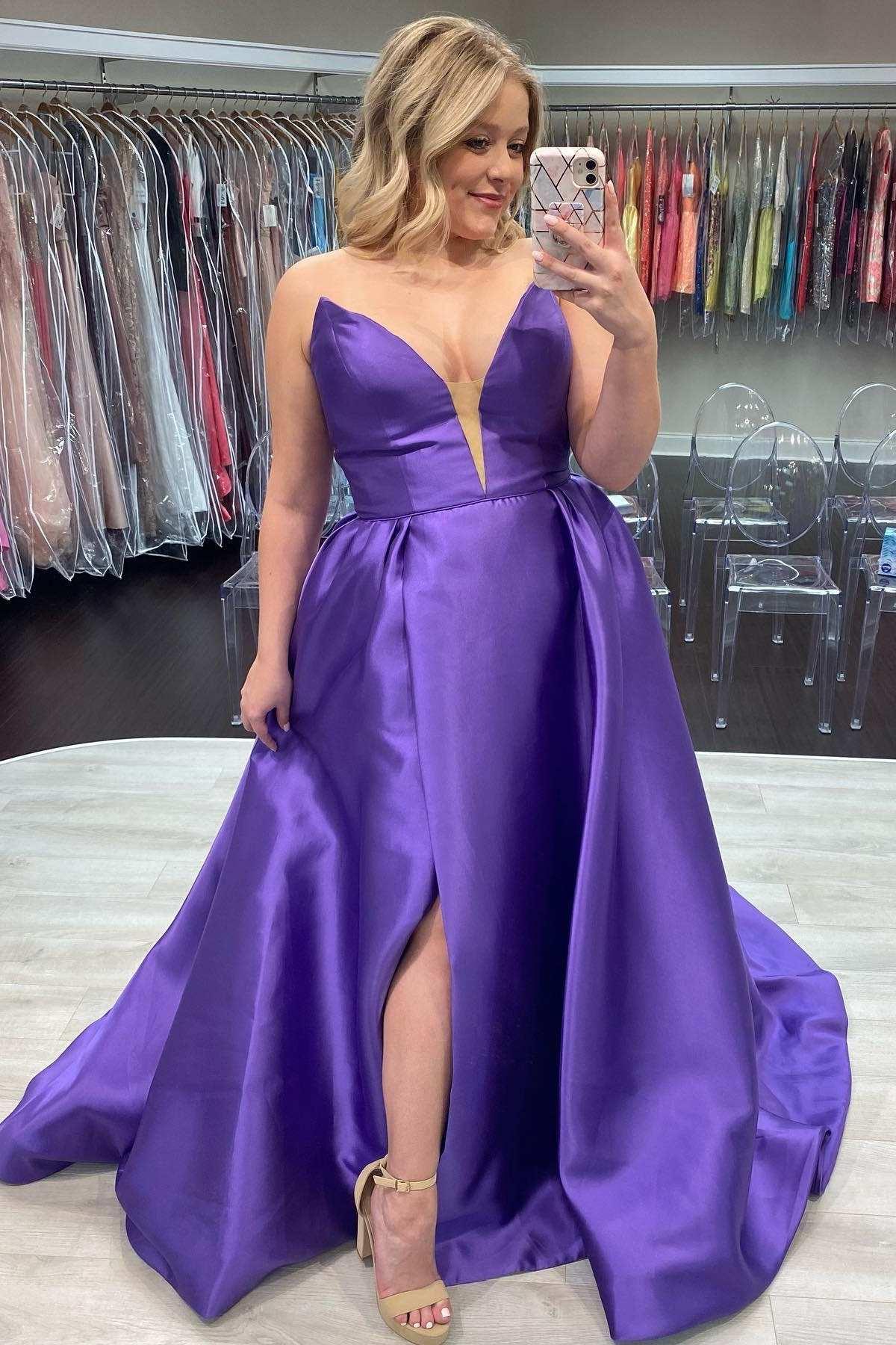 Ballkleid in Übergröße A-Linie Satin trägerlos mit Schlitz