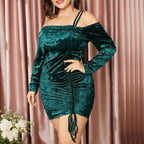 Vestidos de fiesta de talla grande con hombros descubiertos de terciopelo, cortos/mini