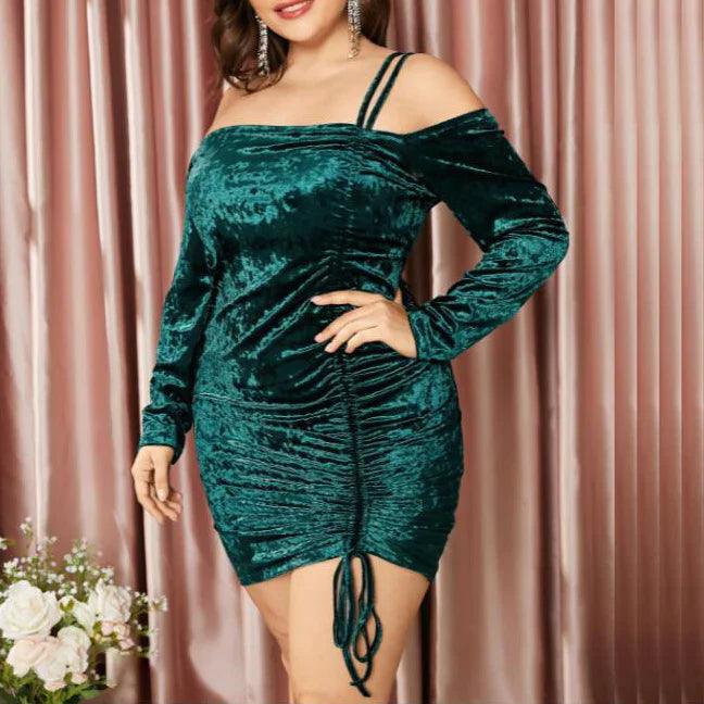 Vestidos de fiesta de talla grande con hombros descubiertos de terciopelo, cortos/mini
