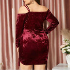 Vestidos de fiesta de talla grande con hombros descubiertos de terciopelo, cortos/mini