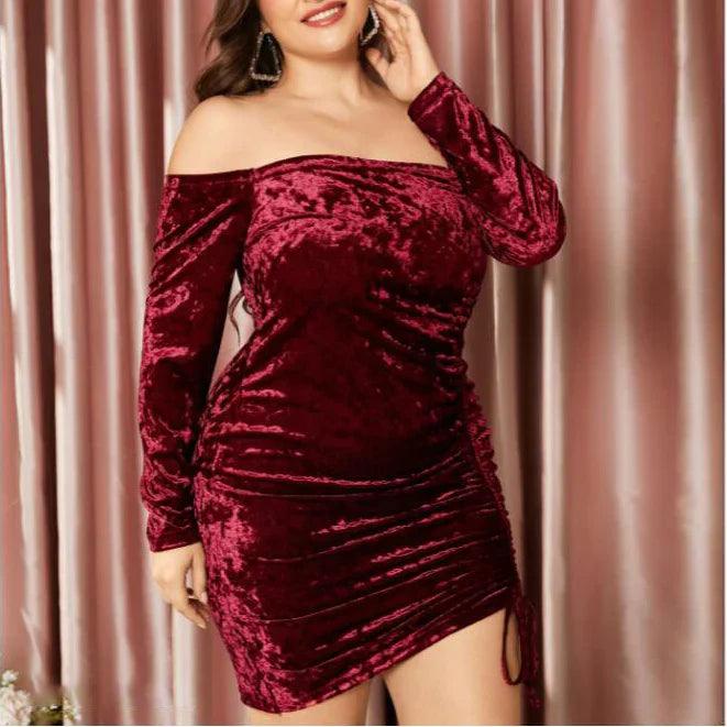 Vestidos de fiesta de talla grande con hombros descubiertos de terciopelo, cortos/mini
