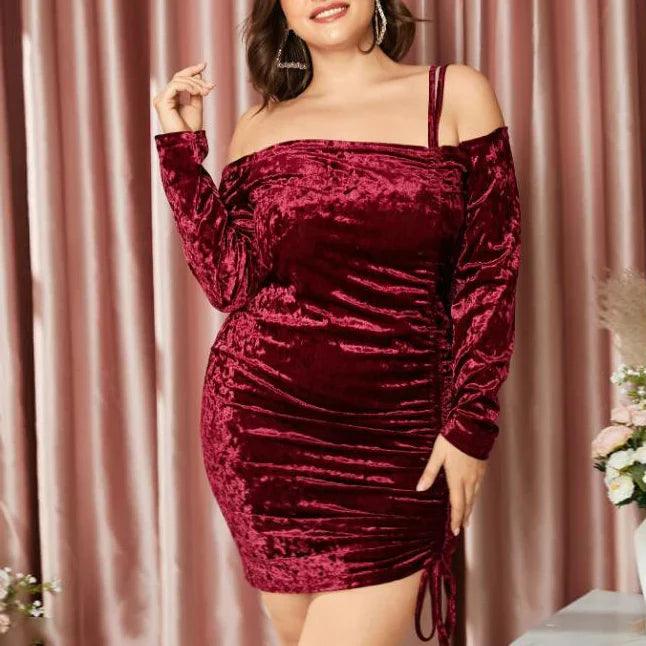 Vestidos de fiesta de talla grande con hombros descubiertos de terciopelo, cortos/mini