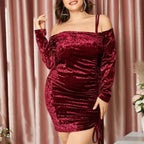 Vestidos de fiesta de talla grande con hombros descubiertos de terciopelo, cortos/mini