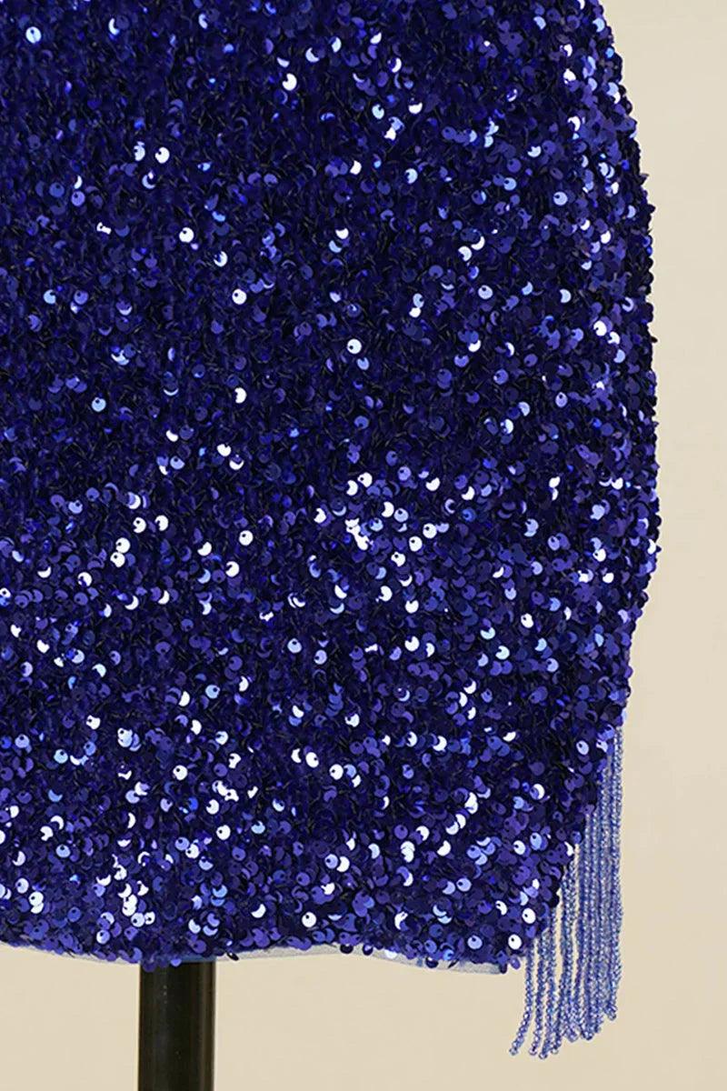 Vestidos de fiesta de talla grande con lentejuelas, tirantes finos, cortos y flecos