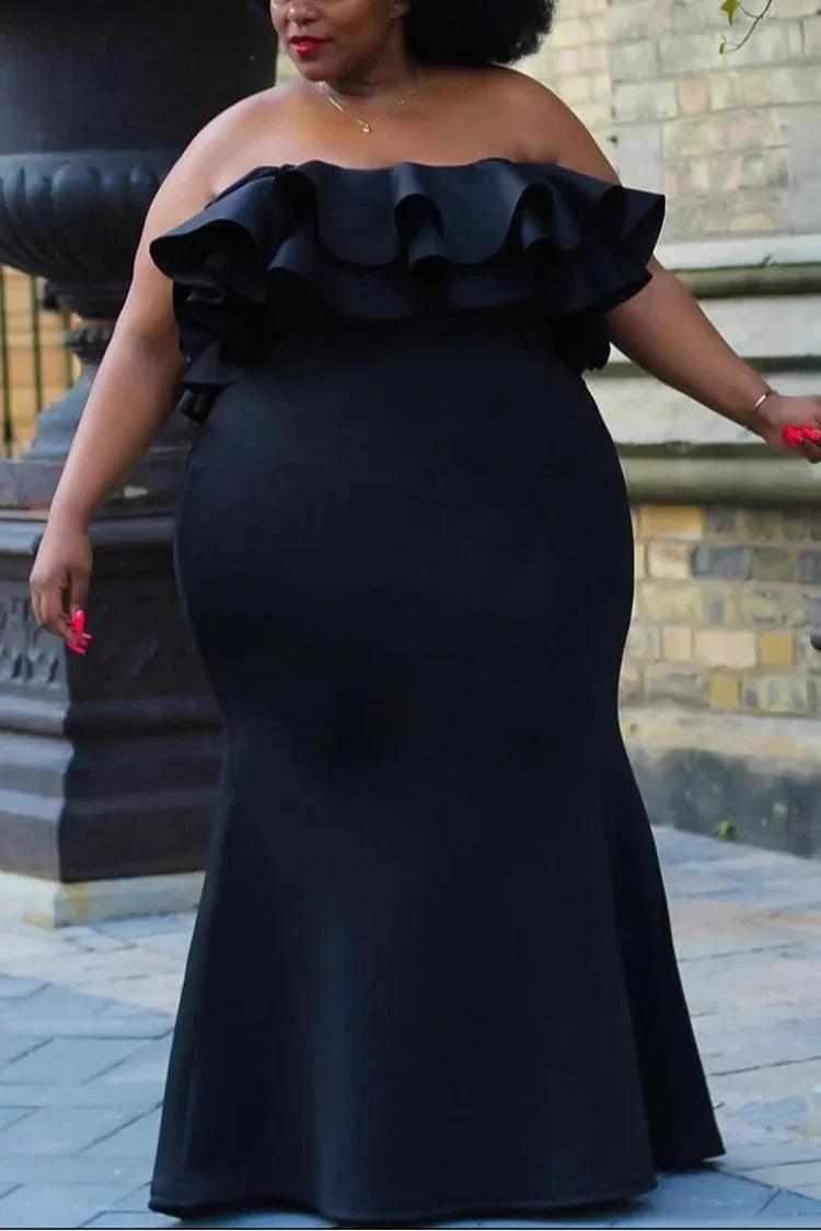 Plus Size Ballkleid Meerjungfrau Off Shoulder Rüschen Bodenlang