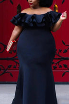 Plus Size Ballkleid Meerjungfrau Off Shoulder Rüschen Bodenlang