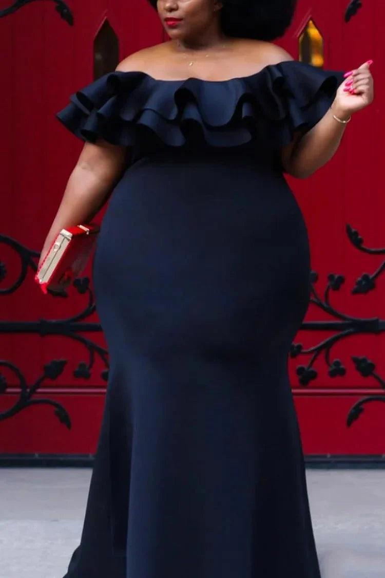 Plus Size Ballkleid Meerjungfrau Off Shoulder Rüschen Bodenlang