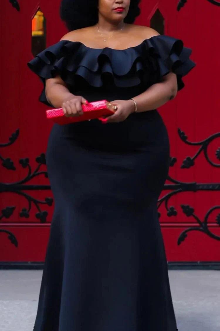 Plus Size Ballkleid Meerjungfrau Off Shoulder Rüschen Bodenlang