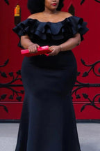 Plus Size Ballkleid Meerjungfrau Off Shoulder Rüschen Bodenlang