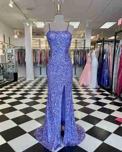 Plus Size Prom Dress  Mermaid Spaghetti Straps Lace-Up Sequins with Slit