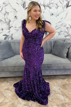 Vestido de fiesta de talla grande con lentejuelas y plumas de sirena y hombros descubiertos, corte trompeta largo