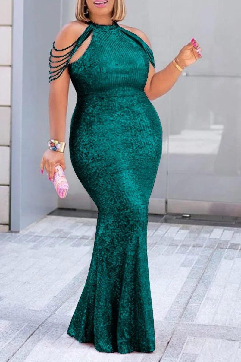 Vestidos de fiesta de talla grande sirena sin mangas con lentejuelas largos
