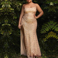 Vestidos de fiesta de talla grande con lentejuelas, sirena, sin tirantes y abertura