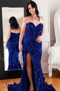 Vestidos de fiesta de talla grande, sirena, escote corazón, lentejuelas, largo con abertura