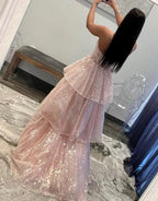 Vestido de fiesta de talla grande con un solo hombro, encaje, capas, largo con abertura