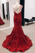 Vestido de fiesta de talla grande con lentejuelas, un hombro, sirena, largo