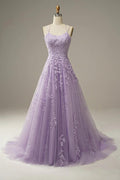 Vestidos de fiesta sexys de talla grande, corte A, tirantes finos, espalda descubierta, largos con apliques