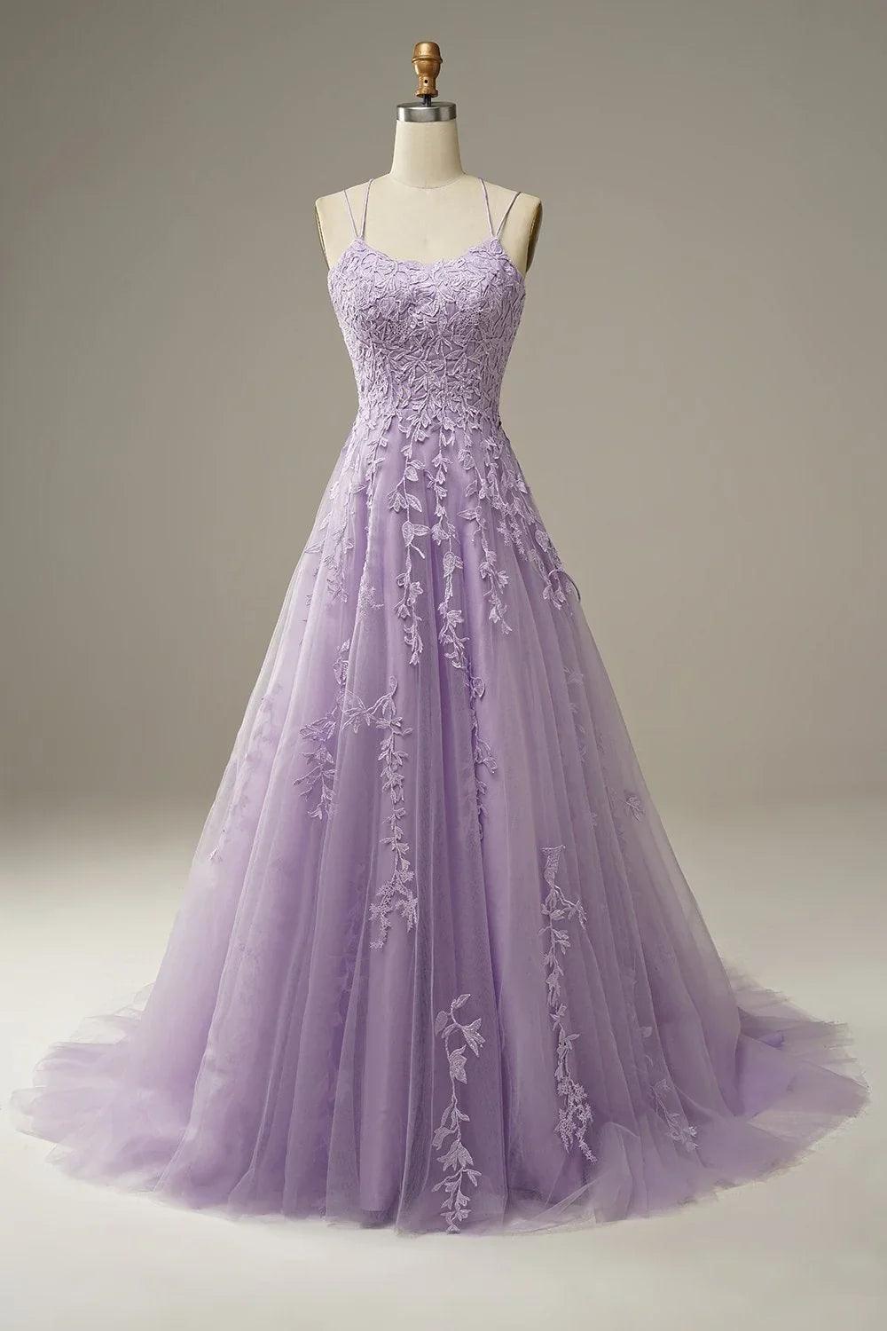 Vestidos de fiesta sexys de talla grande, corte A, tirantes finos, espalda descubierta, largos con apliques