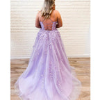 Vestidos de fiesta sexys de talla grande, corte A, tirantes finos, espalda descubierta, largos con apliques