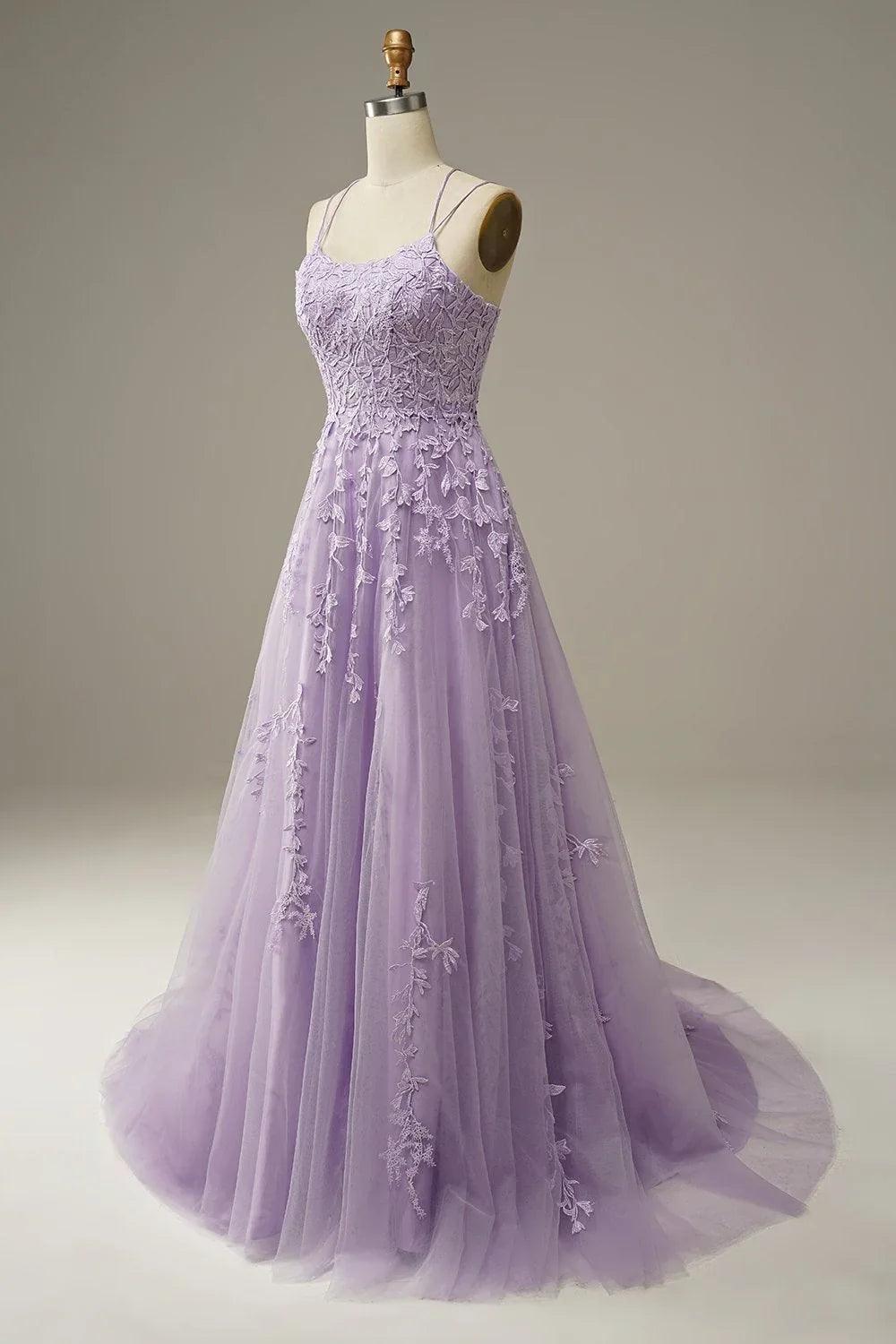 Vestidos de fiesta sexys de talla grande, corte A, tirantes finos, espalda descubierta, largos con apliques