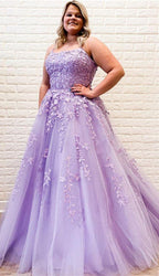 Vestidos de fiesta sexys de talla grande, corte A, tirantes finos, espalda descubierta, largos con apliques