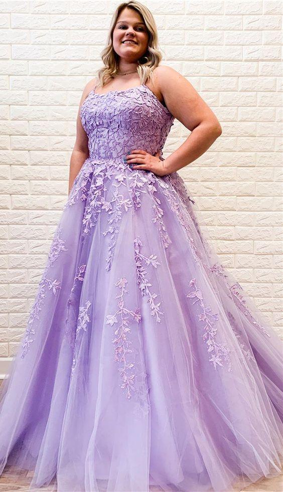 Vestidos de fiesta sexys de talla grande, corte A, tirantes finos, espalda descubierta, largos con apliques