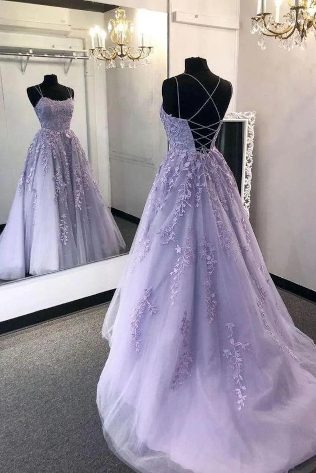 Vestidos de fiesta sexys de talla grande, corte A, tirantes finos, espalda descubierta, largos con apliques