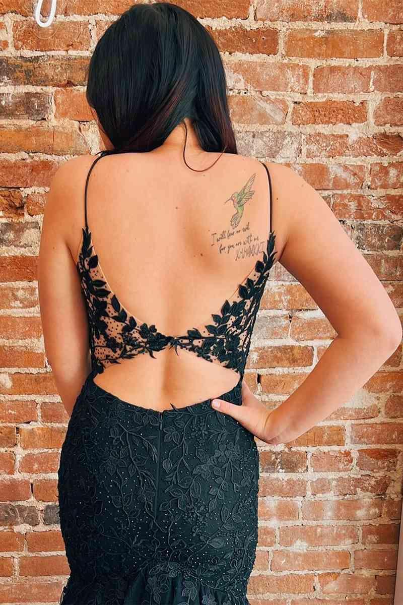 Vestidos de fiesta sexys de talla grande con escote en V, encaje, tirantes finos, sirena, espalda abierta, largo