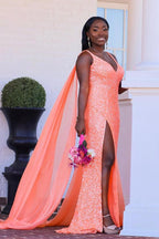 Vestido de fiesta de talla grande, tubo, escote en V, abertura, lentejuelas, largo