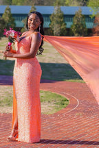 Vestido de fiesta de talla grande, tubo, escote en V, abertura, lentejuelas, largo