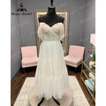 Vestido de novia corto con hombros descubiertos y lunares de princesa con manga corta, vestido de fiesta de recepción de boda NumberSea
