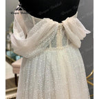 Vestido de novia corto con hombros descubiertos y lunares de princesa con manga corta, vestido de fiesta de recepción de boda NumberSea