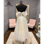 Vestido de novia corto con hombros descubiertos y lunares de princesa con manga corta, vestido de fiesta de recepción de boda NumberSea