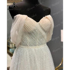 Vestido de novia corto con hombros descubiertos y lunares de princesa con manga corta, vestido de fiesta de recepción de boda NumberSea
