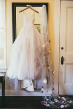 NumberSea Princess Rosa Tüll Spaghettiträger V-Ausschnitt Brautkleider, Brautkleid, MW639