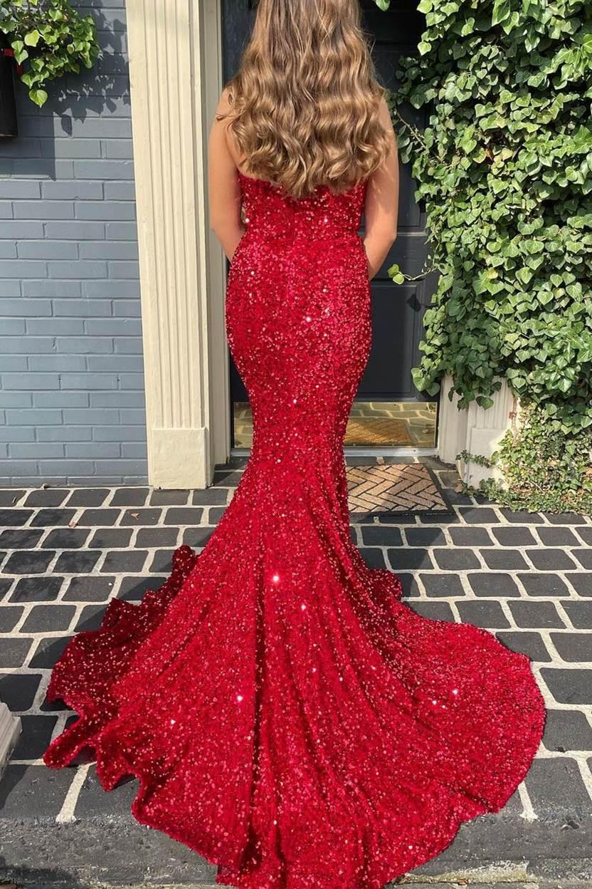 Vestidos de fiesta sin tirantes con lentejuelas de sirena