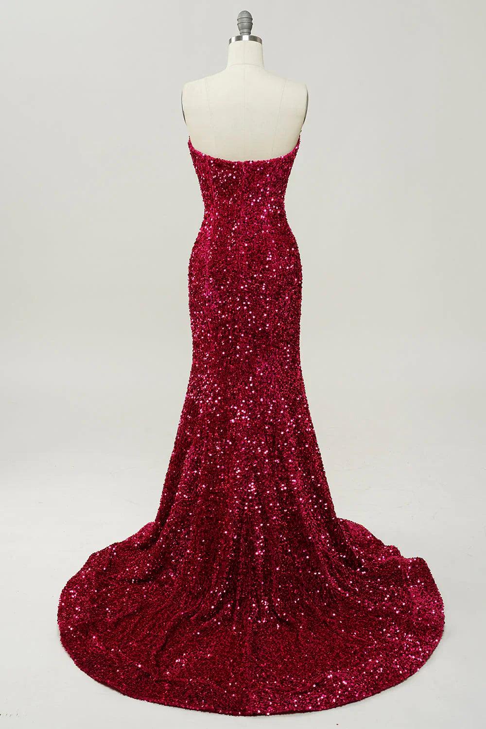 Vestidos de fiesta sin tirantes con lentejuelas de sirena