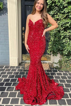 Vestidos de fiesta sin tirantes con lentejuelas de sirena