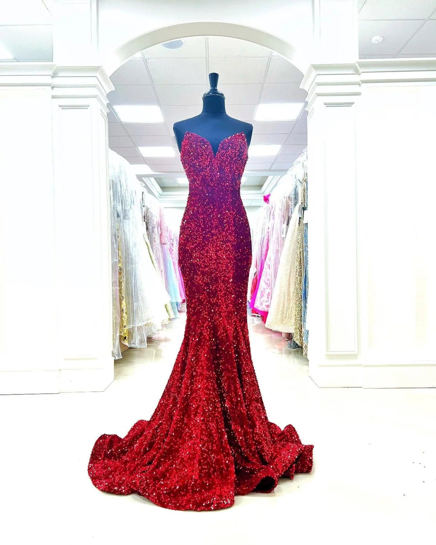 Vestidos de fiesta sin tirantes con lentejuelas de sirena
