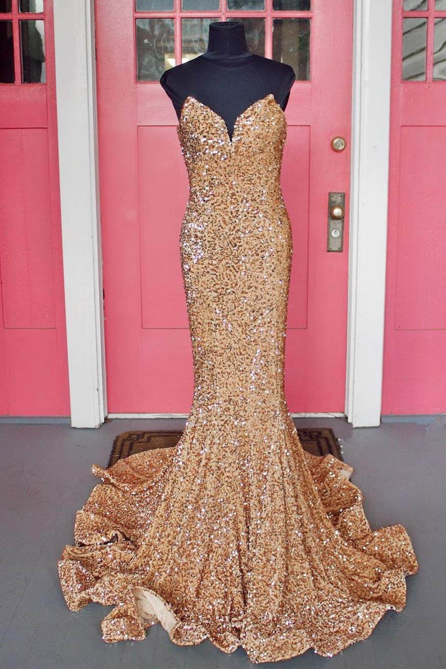 Vestidos de fiesta sin tirantes con lentejuelas de sirena