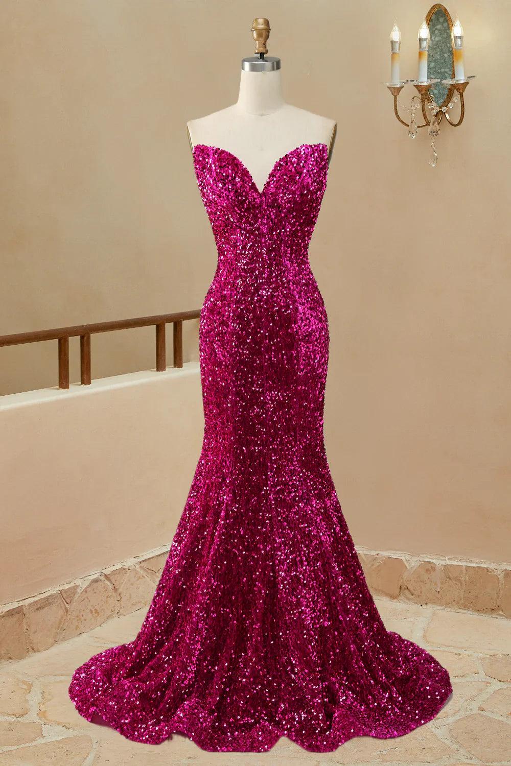 Vestidos de fiesta sin tirantes con lentejuelas de sirena